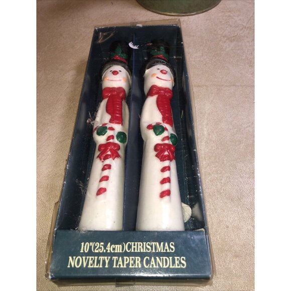 Vintage Christmas 10” Tapers Candles Snowman Snowy Days New - Picture 1 of 4
